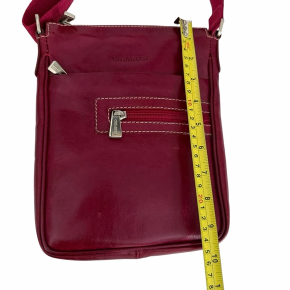 CHIARUGI Red Calvino Full Grain Leather Crossbody Shoulder Bag Italy os - Picture 8 of 14